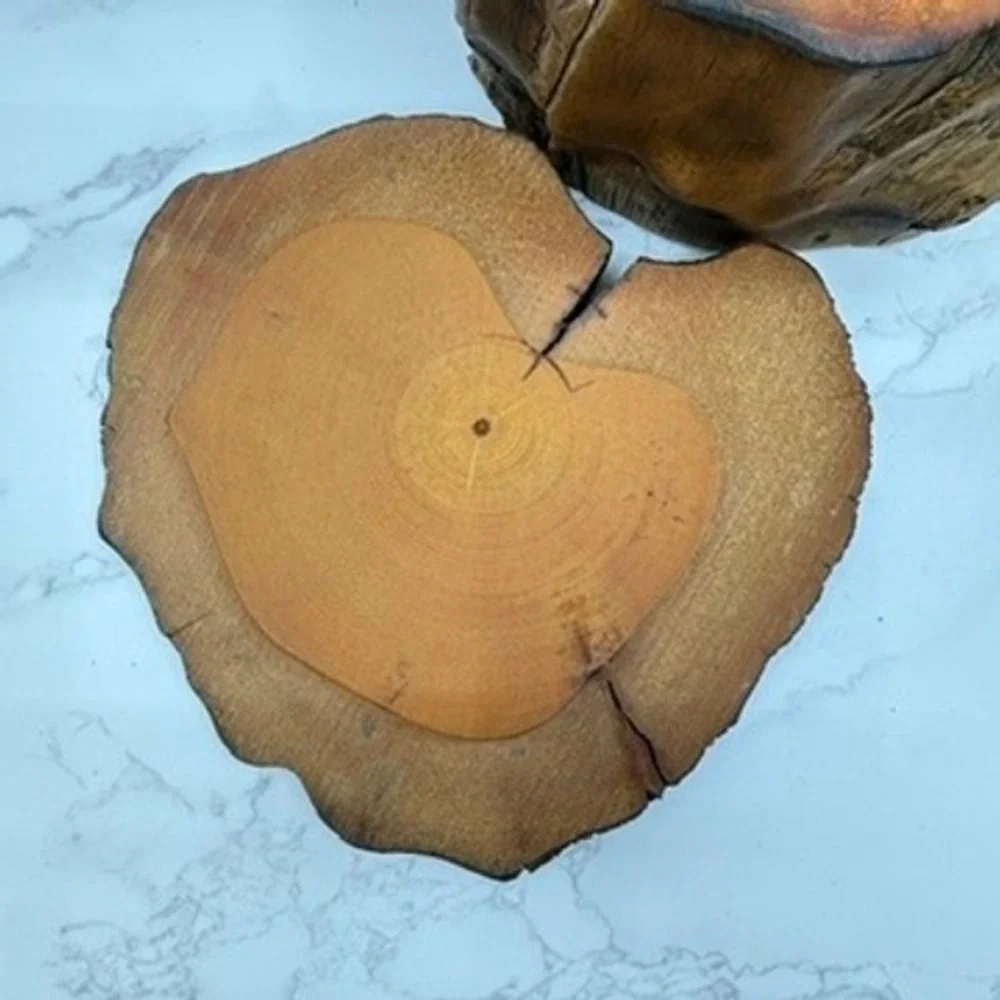 Log Wood Storage Box Hand Carved Trinket Heart Shaped Lined‎ Jewelry Keepsake